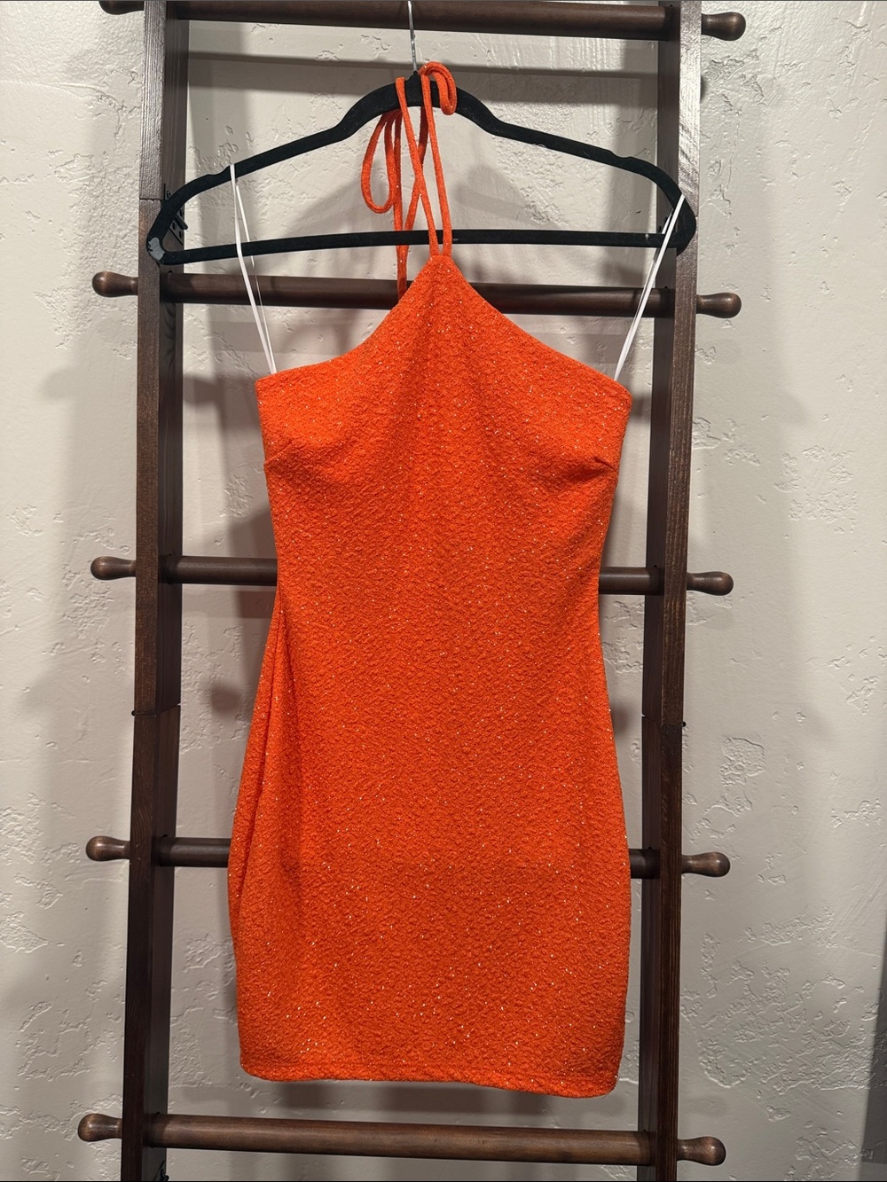 Windsor Orange Sparkle Halter Mini Dress